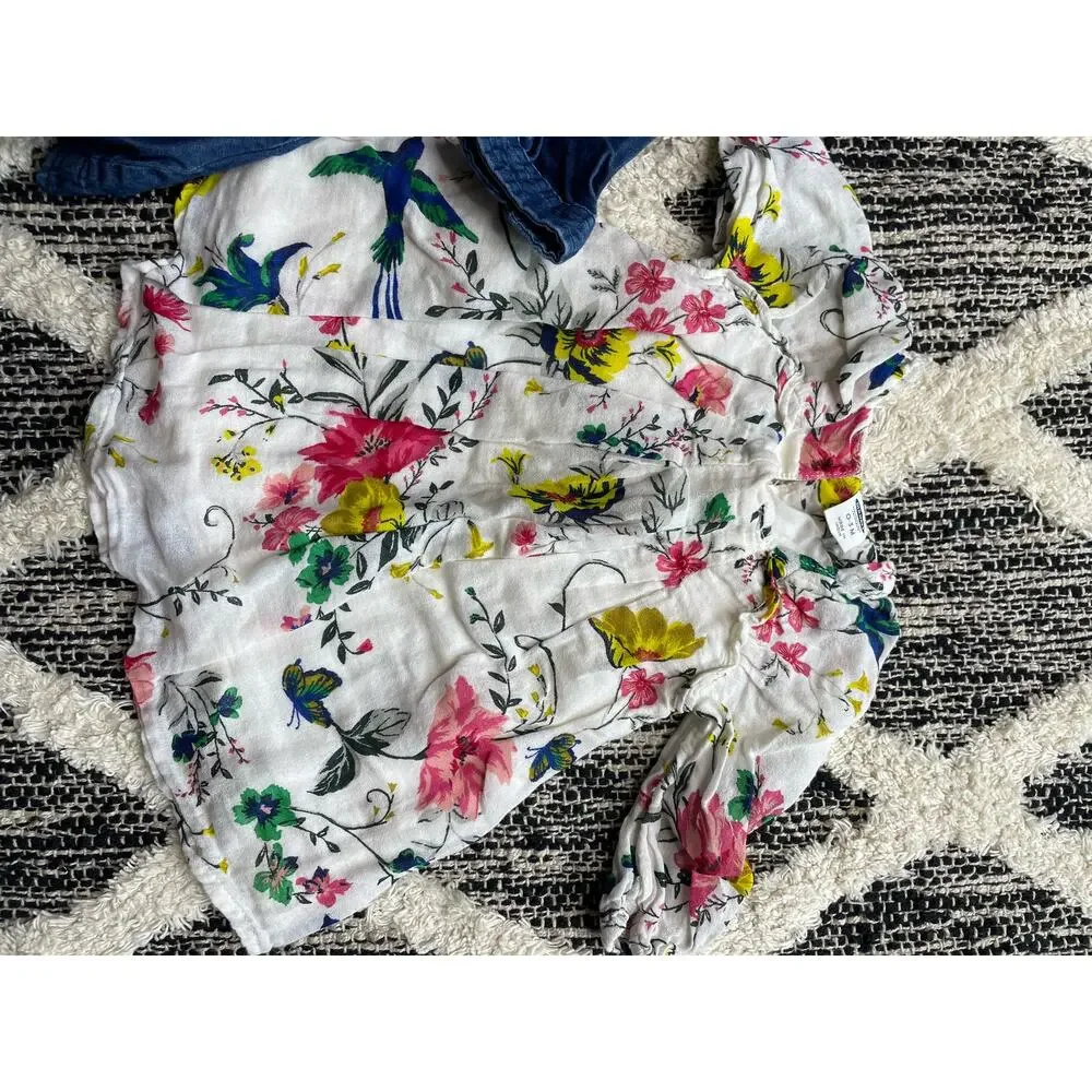 Old Navy Floral and Denim Shirt baby girl size 0-3mo bundle